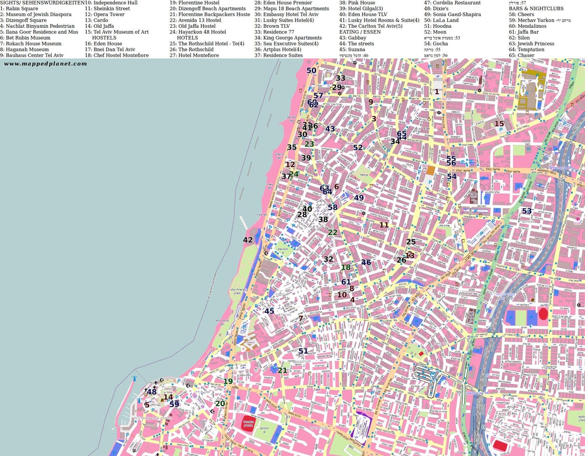 mapa da praça rabin em Tel Aviv