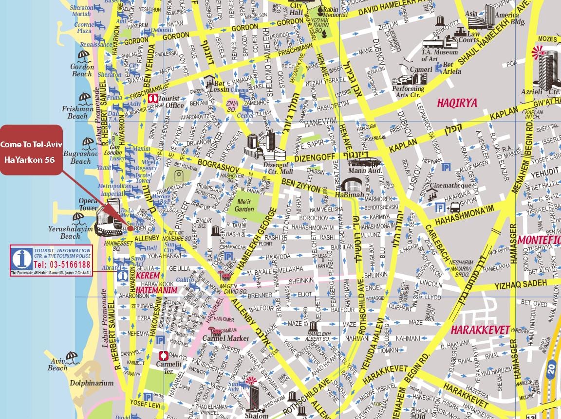 mapa de Tel Aviv, visita a pé