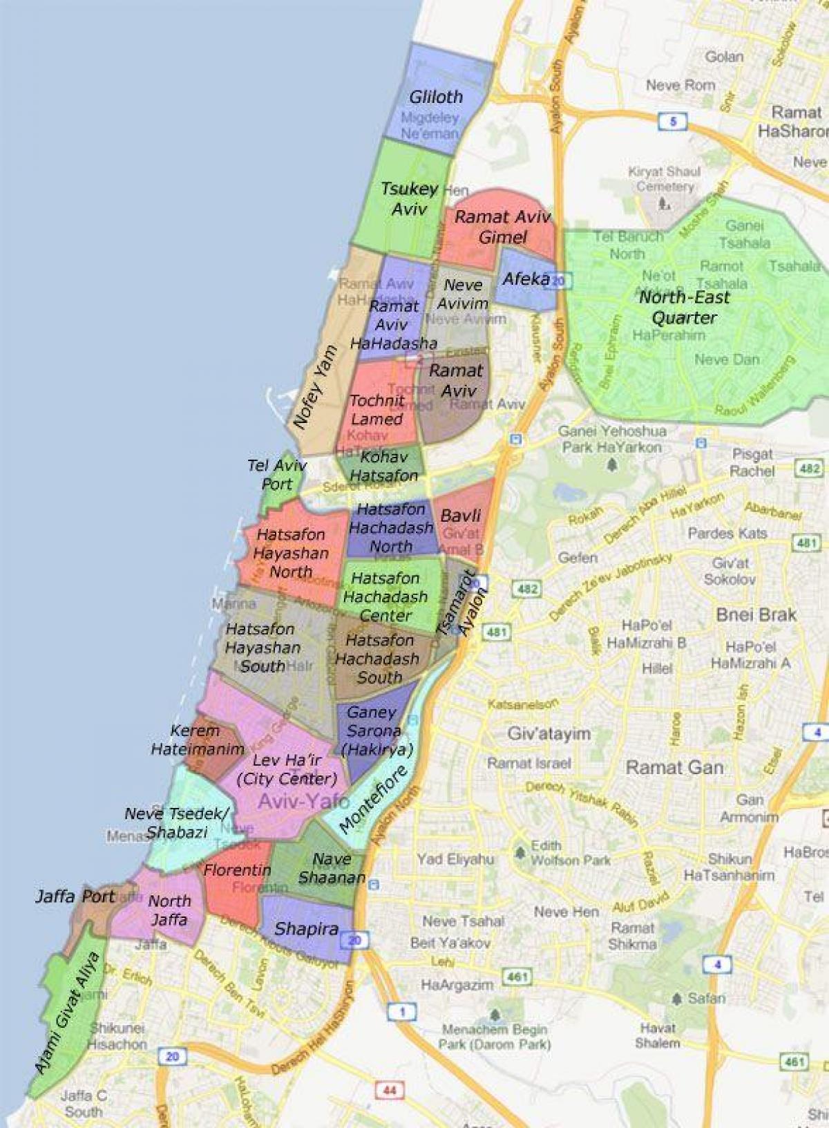 Tel Aviv bairros mapa