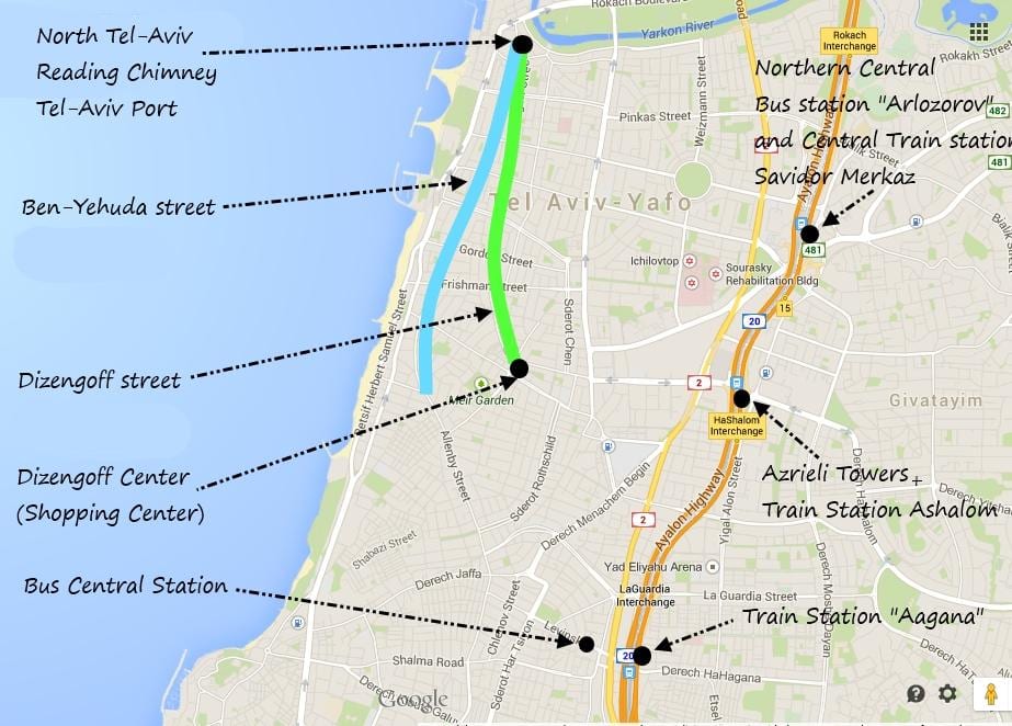 mapa de Tel Aviv transporte público